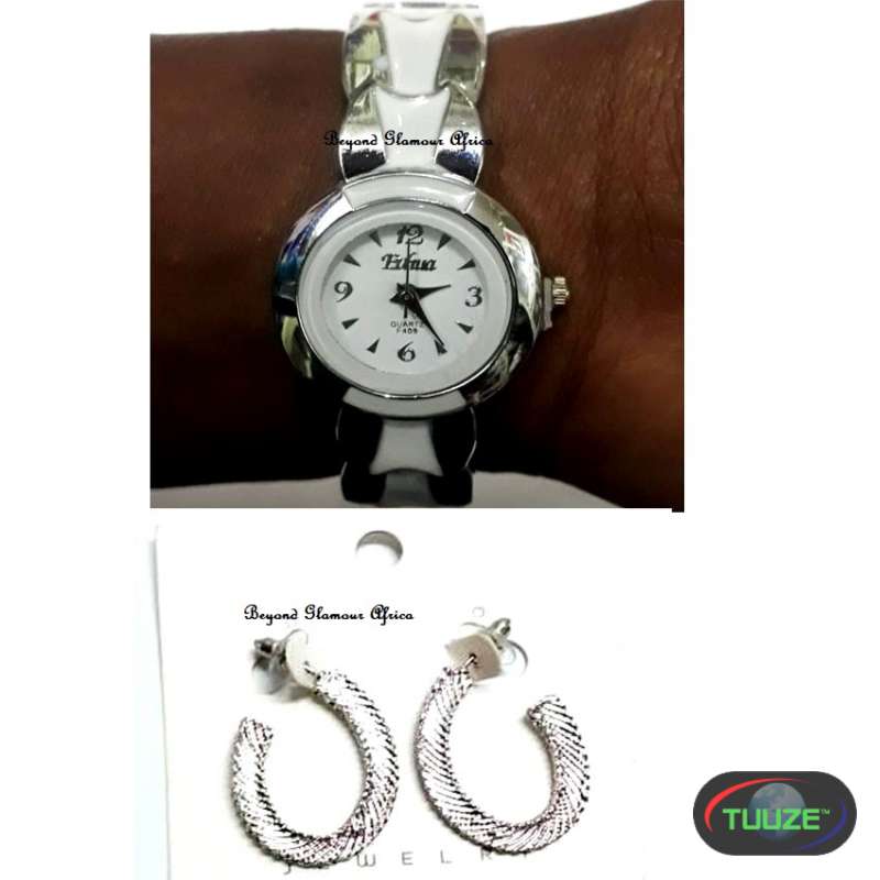 Womens Silver Plated watch with earrings