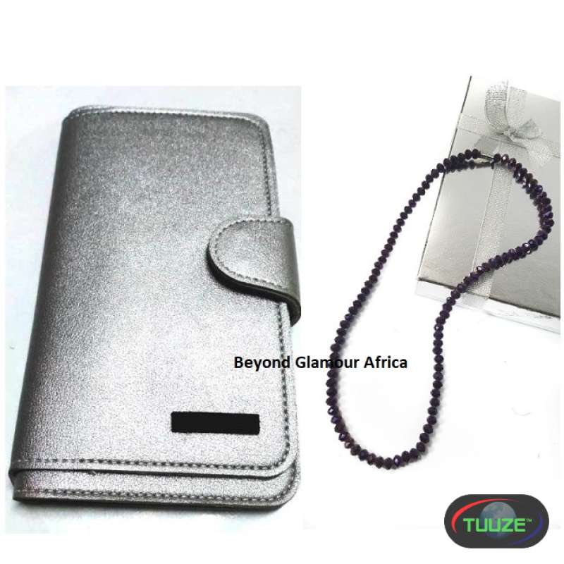 Womens Silver leather wallet and necklace