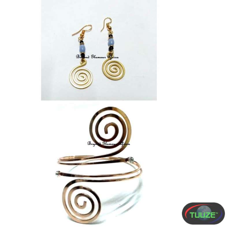 Womens Spiral Gold Tone armlet and earrings