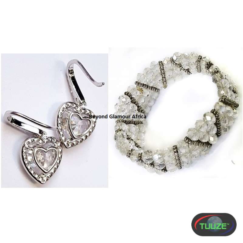 Womens White crystal bracelet and earrings