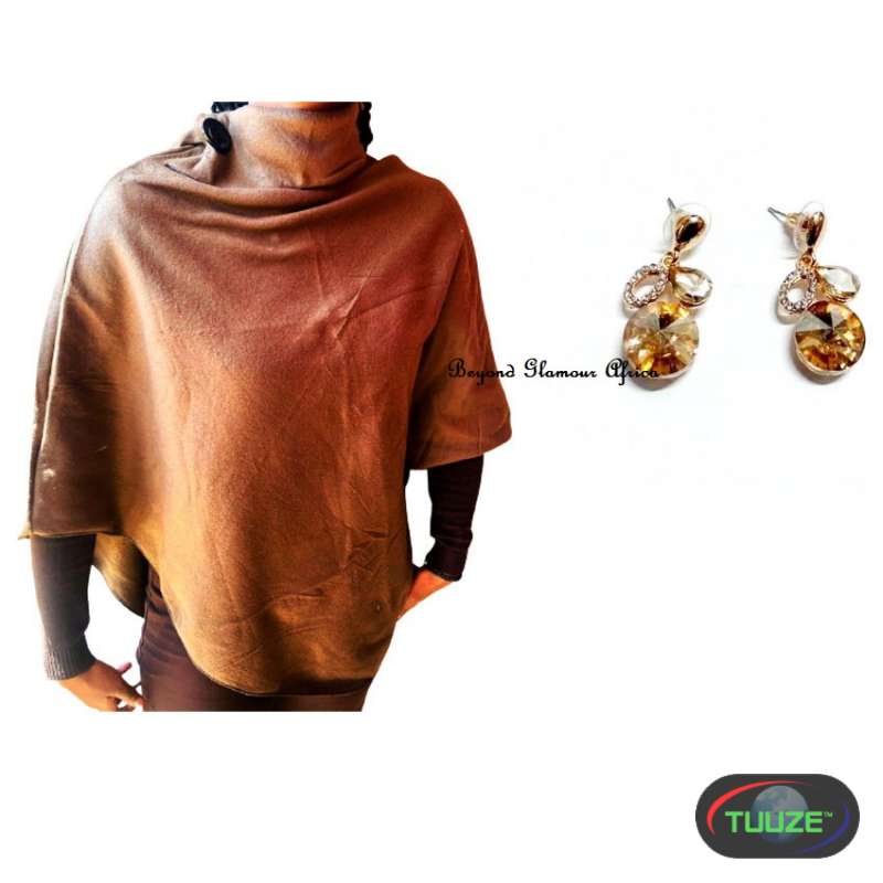Womens brown cottonponcho with earrings